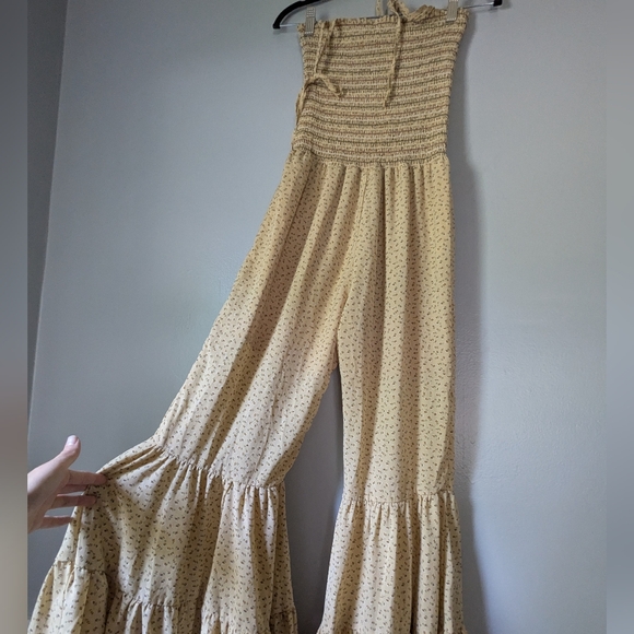 Storia Hippie Yellow Wide Leg Boho Floral Jumpsuit M - Picture 3 of 9